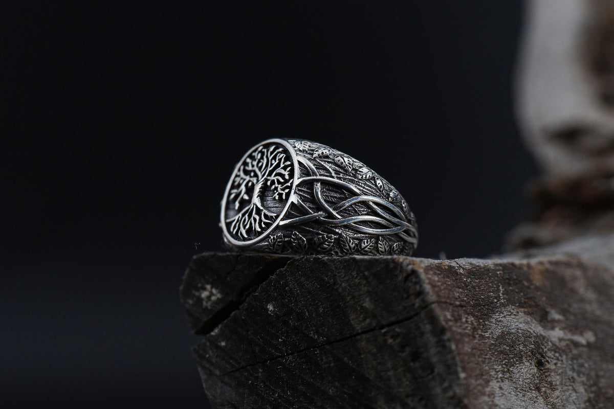 Viking Yggdrasil Tree of Life Ring - 925K Sterling Silver Yggdrasil Ring: Norse Mythology Tree of