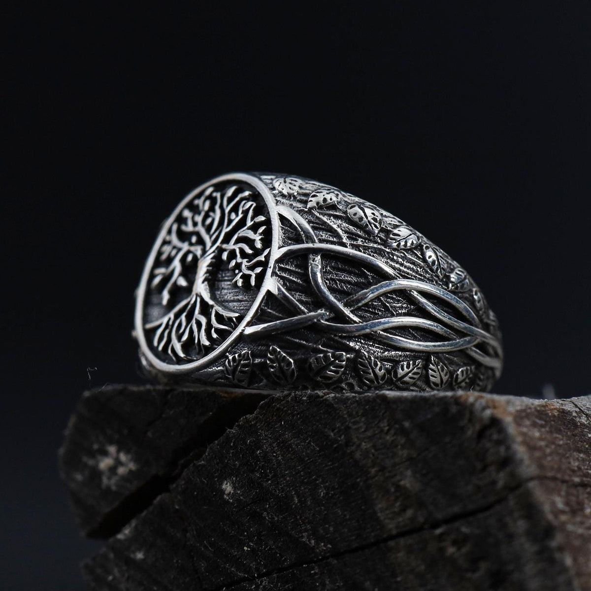 Viking Rune Ring - Viking Tree of Life Ring Mens Titanium Steel Celtic Knot Band Rustic Norse Rune