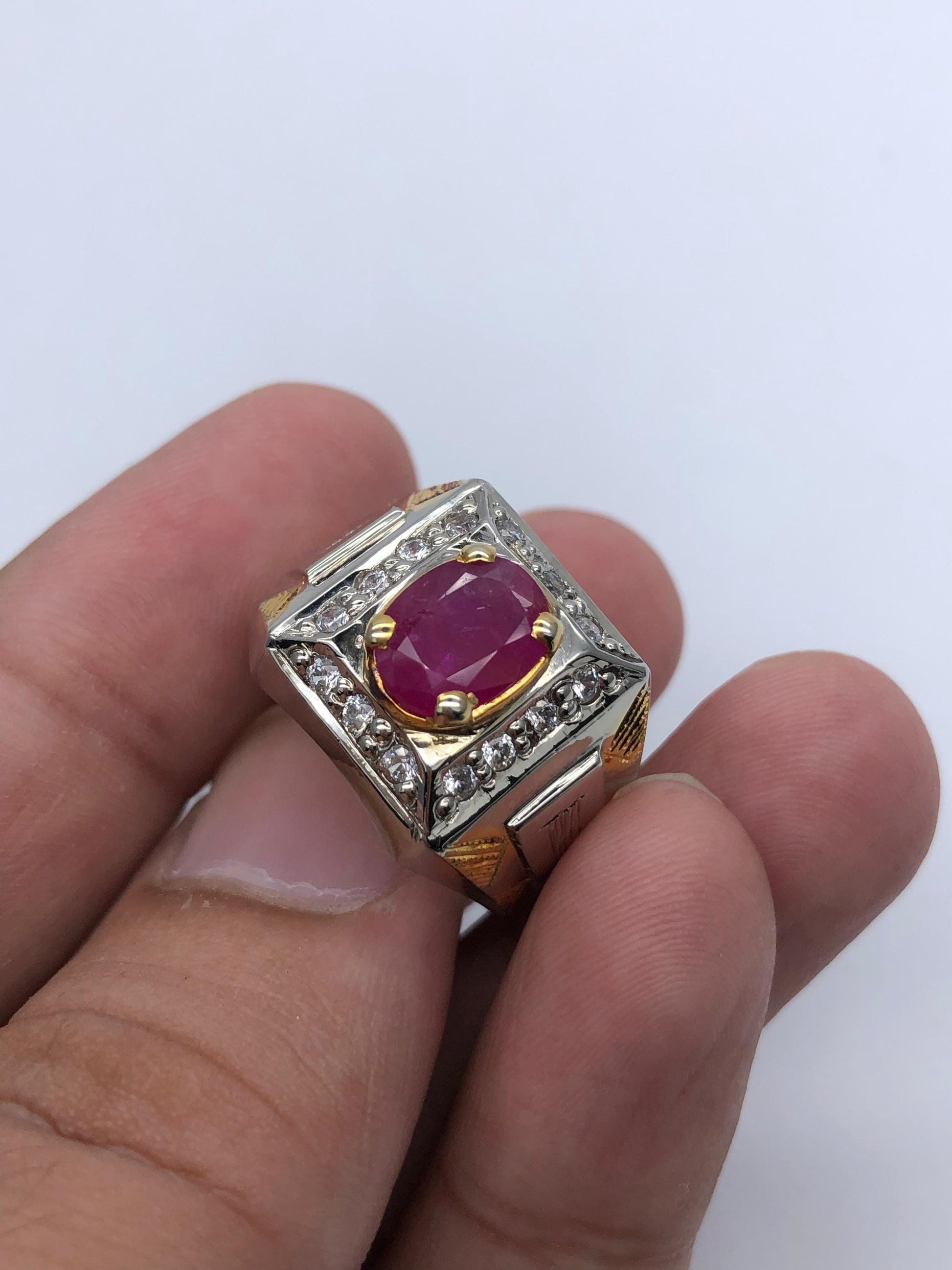 Viking Ring - 14k gold dwarven ring, brutalist signet ruby gemstone ring, fantasy viking nordic