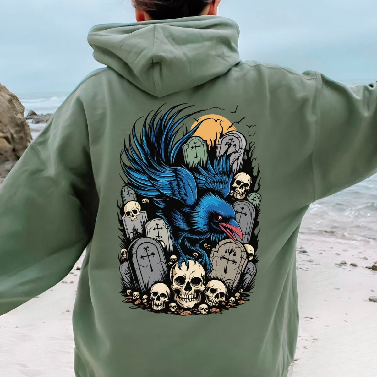 Viking Raven Hoodie - Gothic Raven Hoodie, Raven Skeleton Hoodie, Viking Raven Hoodie, Norse Raven