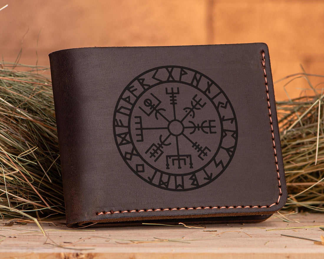 Viking Vegvisir Compass Leather Accessory - Vikings Vegvisir Signpost Wallet Runes Compass