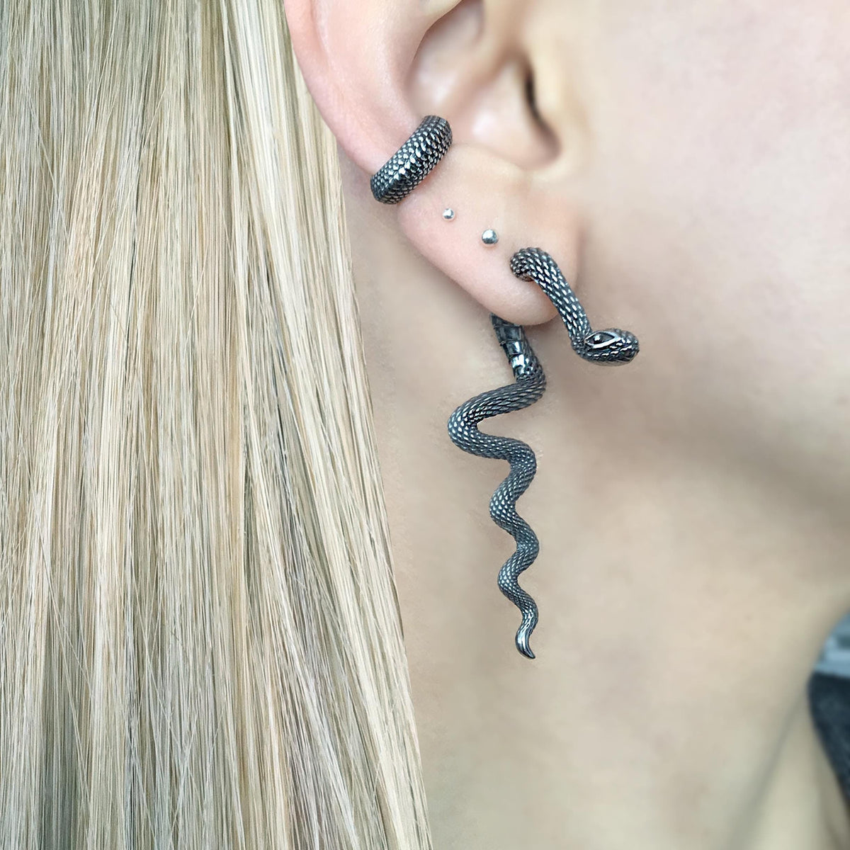Viking Jewelry Accessory - Double Axe Ear Jacket Earrings, Stainless Steel, Celtic Norse Jewelry