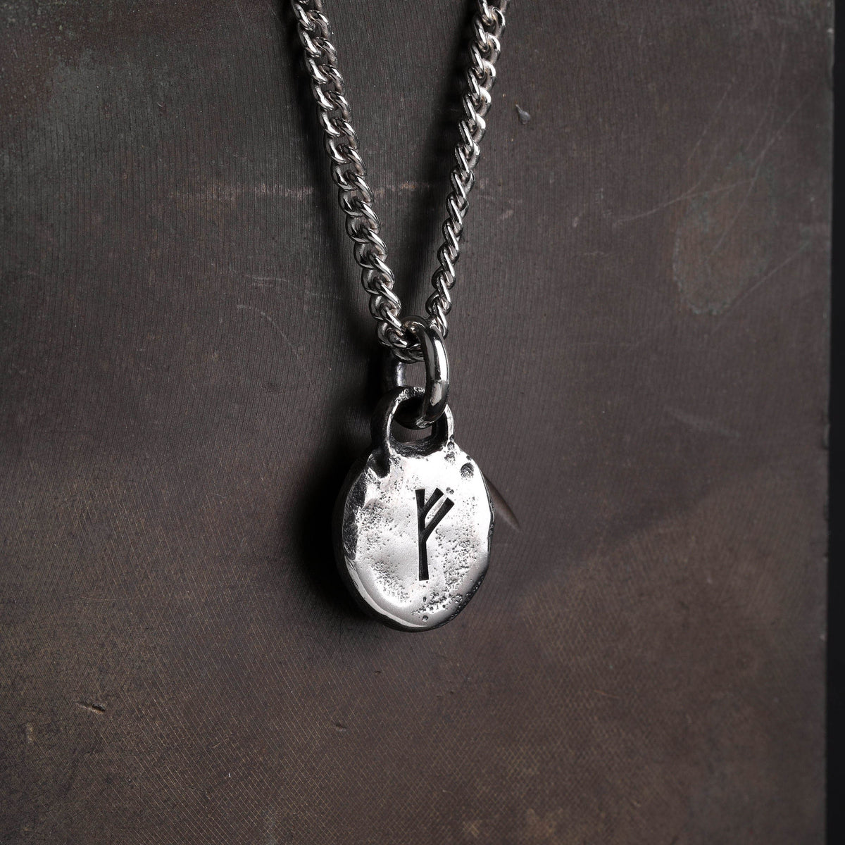 Viking Rune Necklace - Viking Men's Necklace Courage Rune Tag Pendant Handmade in Sterling Silver