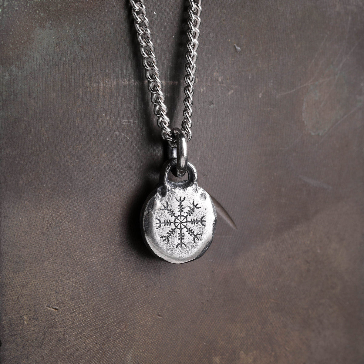 Viking Rune Necklace - Mens Necklace Viking Symbol Runes Tag Pendant for Men in Sterling Silver