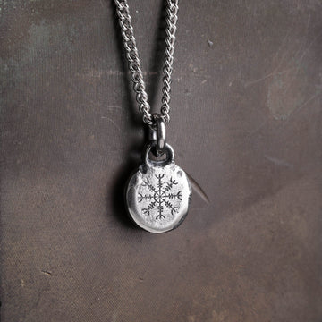 Viking Rune Necklace - Mens Necklace Viking Symbol Runes Tag Pendant for Men in Sterling Silver