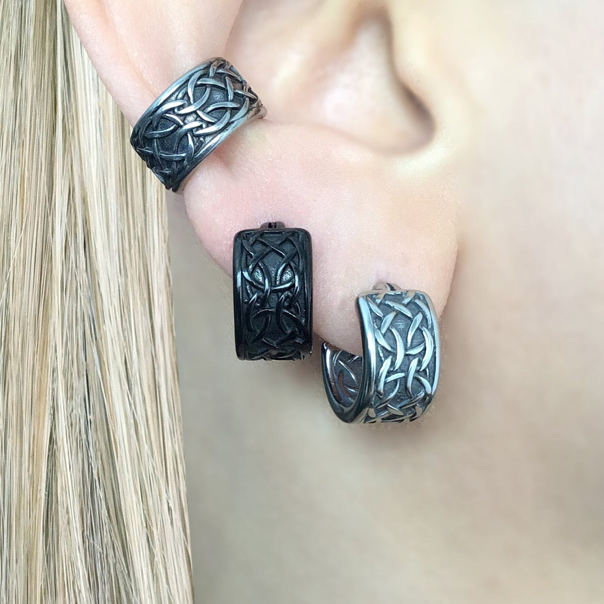 Viking Jewelry Accessory - Celtic braid hoop earrings, 8mm and 11 mm hoops, Viking earrings