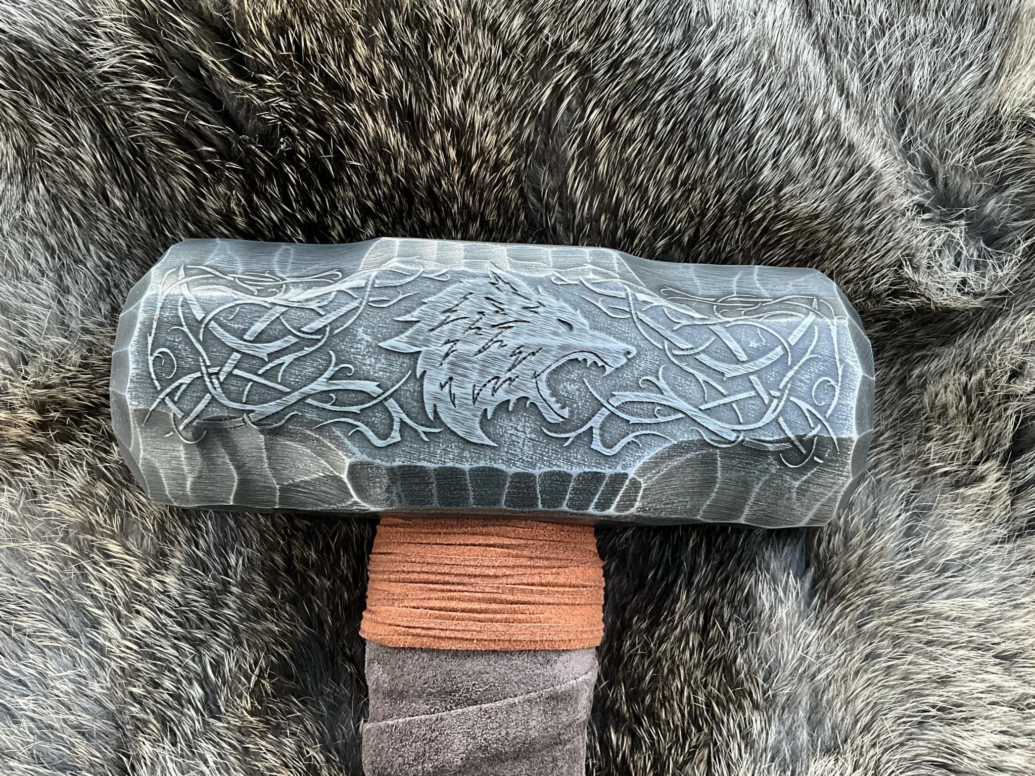 Viking Wolf Costume & LARP - Fenrir Viking Hammer Wolf and Runes Engraved Norse Cosplay Rustic