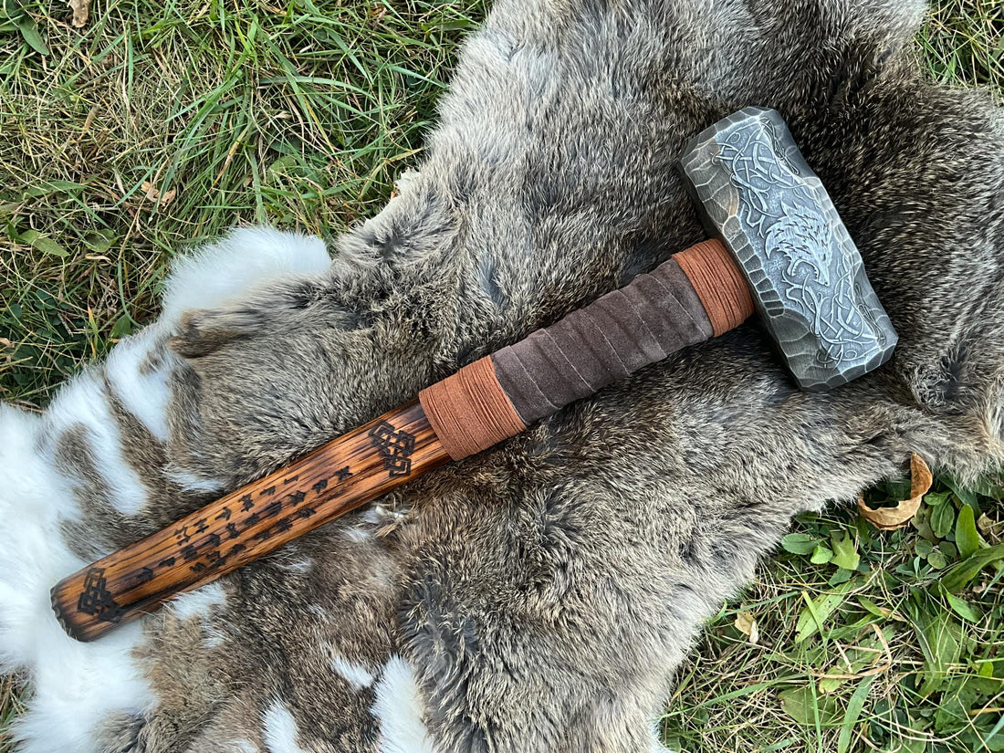 Viking Wolf Costume & LARP - Fenrir Viking Hammer Wolf and Runes Engraved Norse Cosplay Rustic
