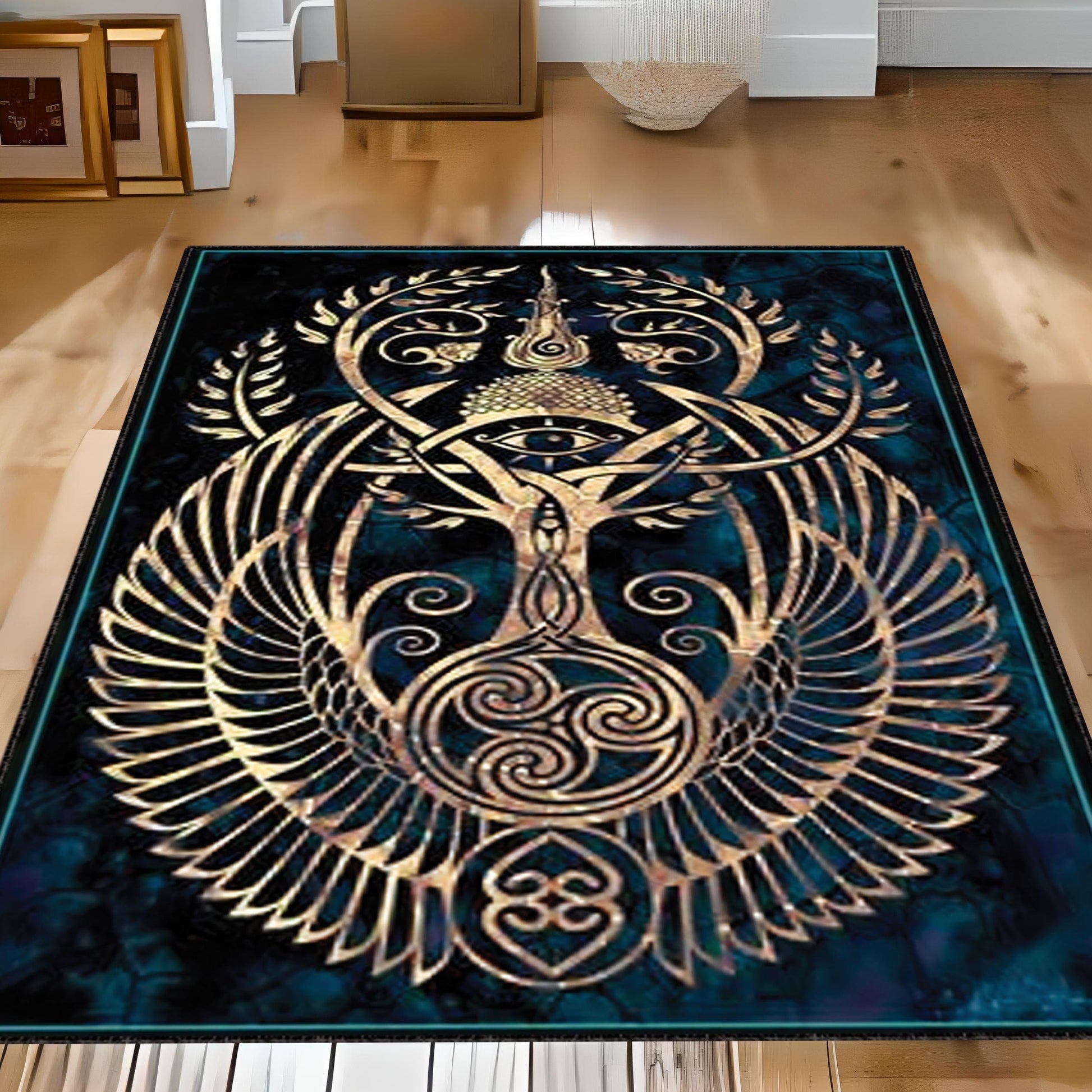 Viking Rug - Viking Art Rug: Norse Pagan Shield, 3D Print Floor Decor