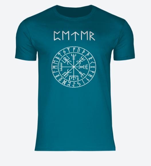 Viking Vegvisir Compass T-Shirt - NAME in RUNES + Vegvisir, REAL Futhark rune style up to 5xl