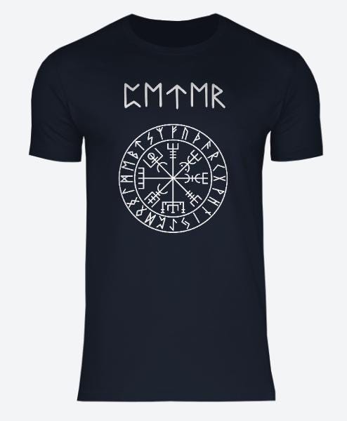 Viking Vegvisir Compass T-Shirt - NAME in RUNES + Vegvisir, REAL Futhark rune style up to 5xl