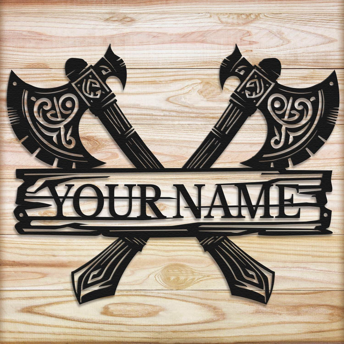 Viking Home Decor - Personalized Vikings Axe Metal Wall Art: Custom Name Sign