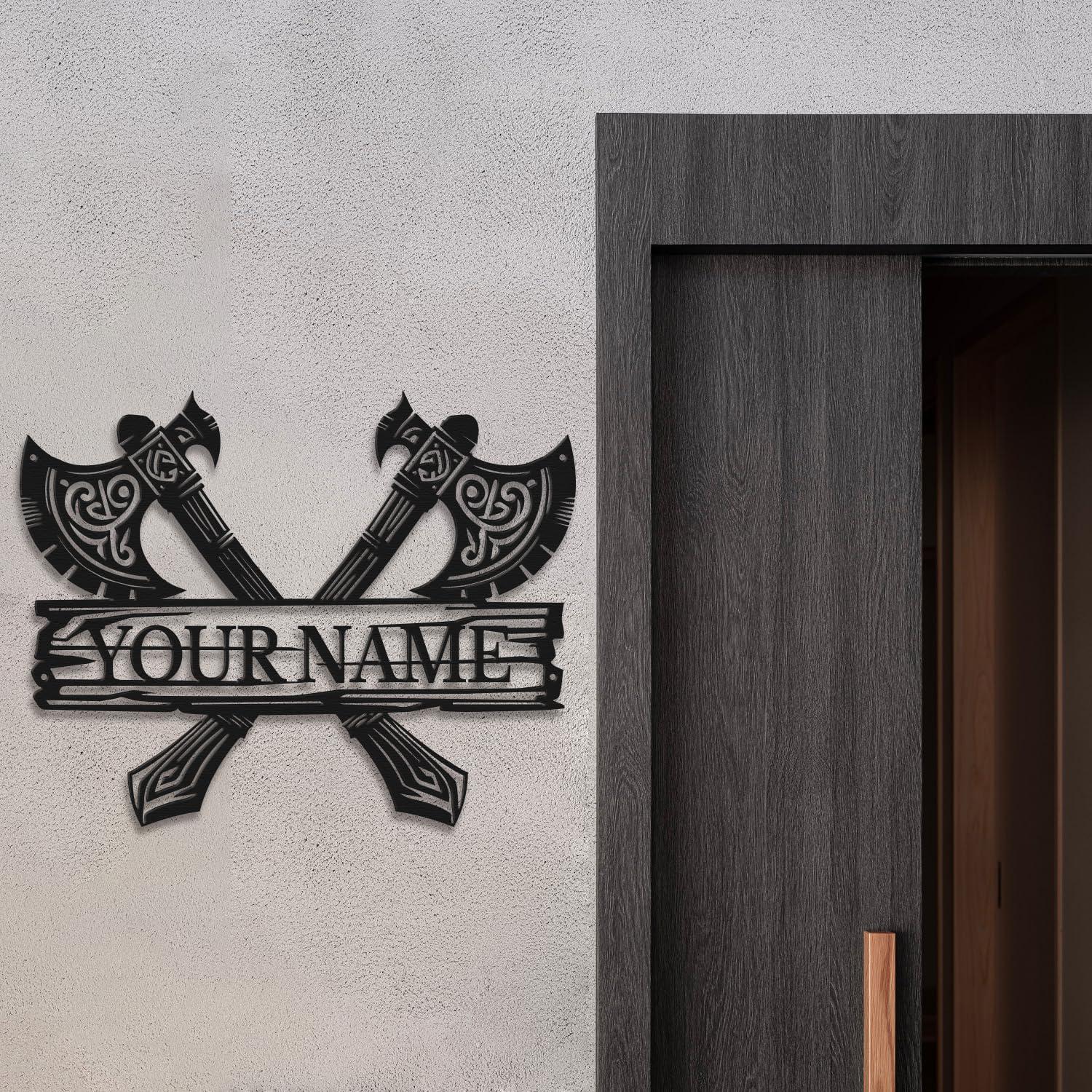 Viking Home Decor - Personalized Vikings Axe Metal Wall Art: Custom Name Sign