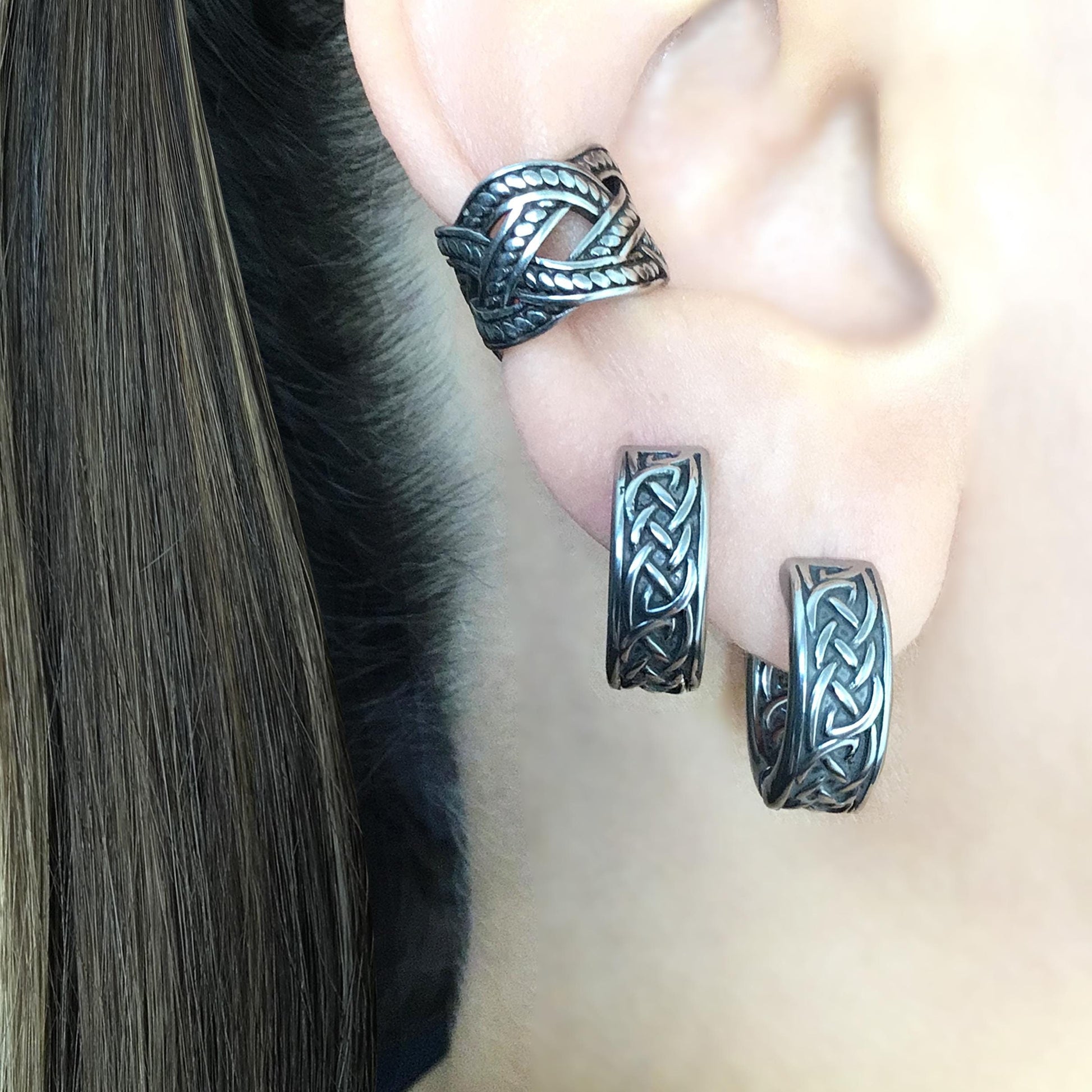 Viking Jewelry Accessory - Celtic braid hoop earrings, 8mm and 11 mm hoops, Viking earrings