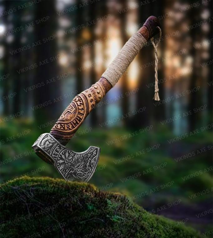 Viking Weapon Replica - Christmas Gift Norse VIKING AXE with Wood Shaft, High Carbon Steel Bearded
