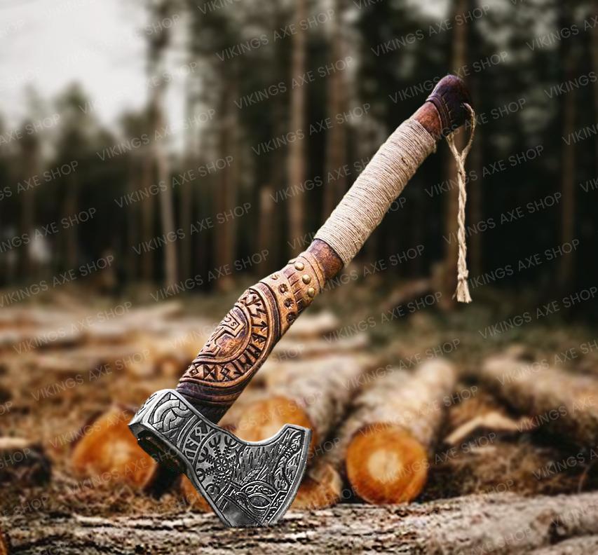 Viking Weapon Replica - Christmas Gift Norse VIKING AXE with Wood Shaft, High Carbon Steel Bearded