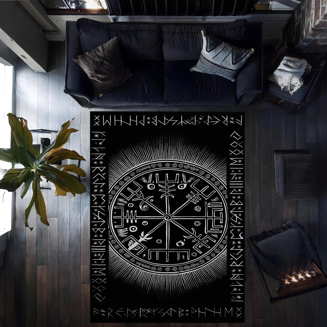 Viking Vegvisir Compass Rug - Vegvisir Shield Rune Rug, Norse Mythology Rug, Rune Symbol Rug