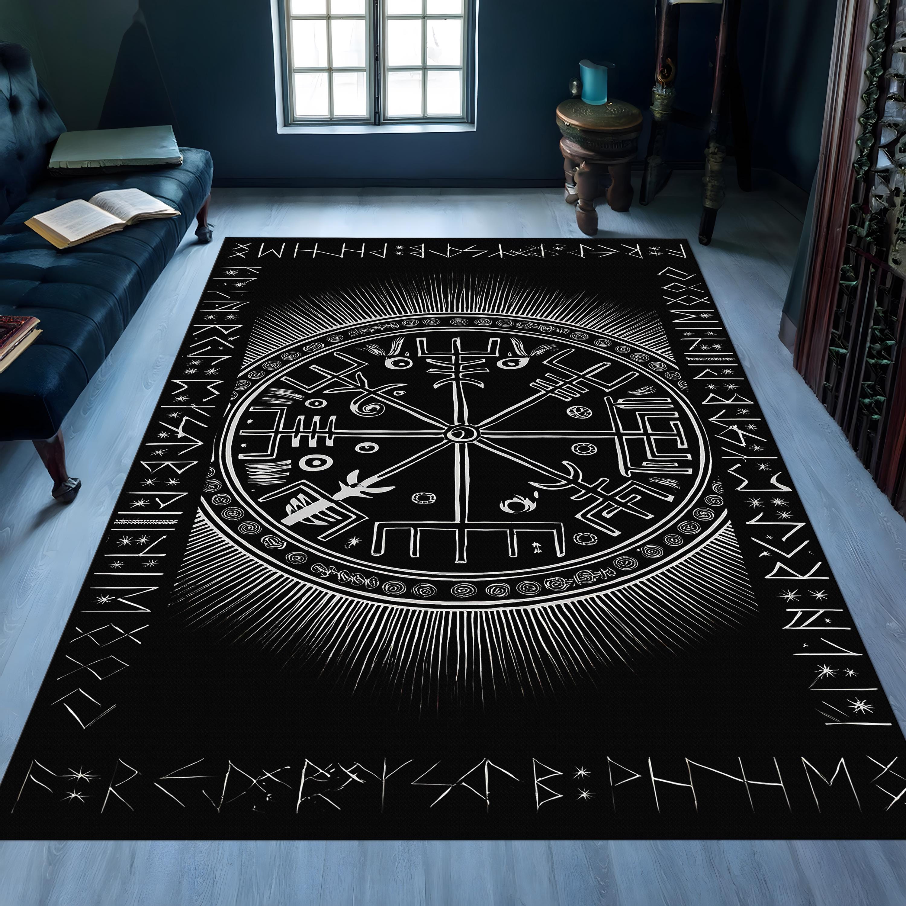 Viking Vegvisir Compass Rug - Vegvisir Shield Rune Rug, Norse Mythology Rug, Rune Symbol Rug