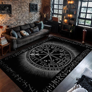 Viking Vegvisir Compass Rug - Vegvisir Shield Rune Rug, Norse Mythology Rug, Rune Symbol Rug