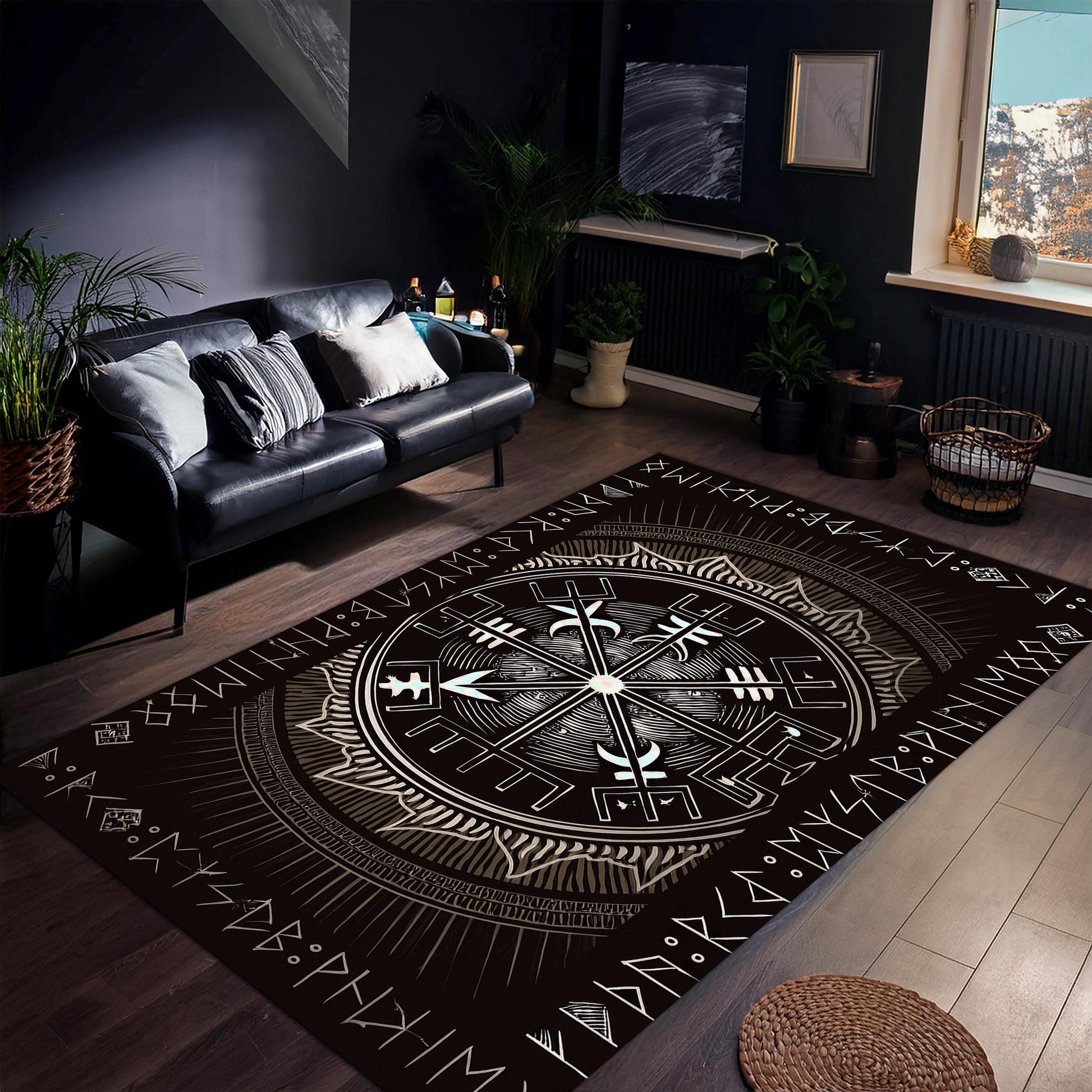 Viking Vegvisir Compass Rug - Vegvisir Shield Rug, Rune Symbol Rug, Norse Mythology Rug, Viking
