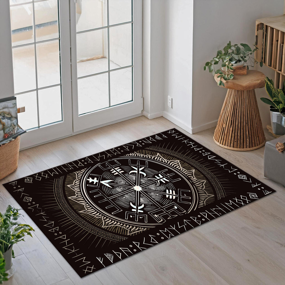 Viking Vegvisir Compass Rug - Vegvisir Shield Rug, Rune Symbol Rug, Norse Mythology Rug, Viking