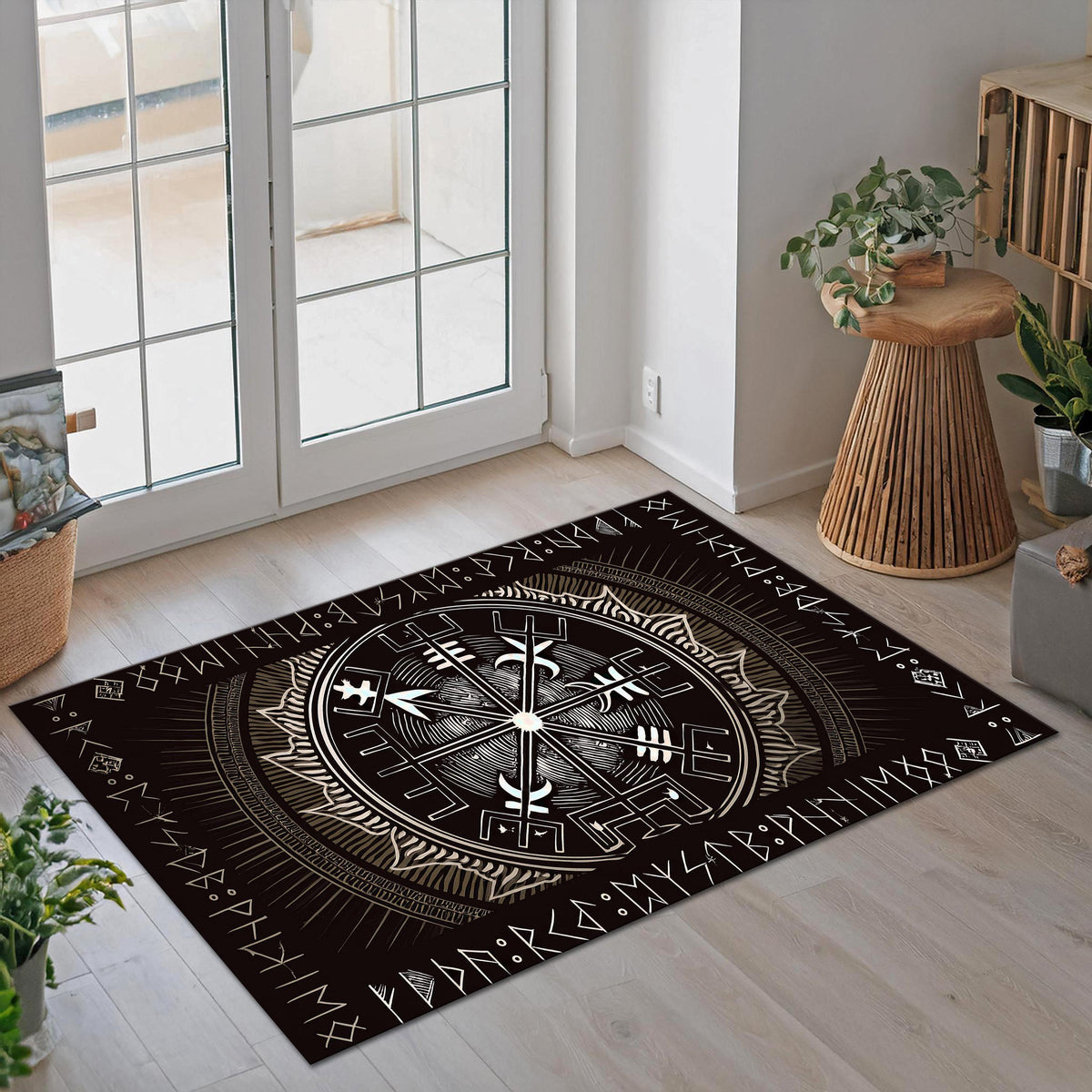 Viking Vegvisir Compass Rug - Vegvisir Shield Rug, Rune Symbol Rug, Norse Mythology Rug, Viking