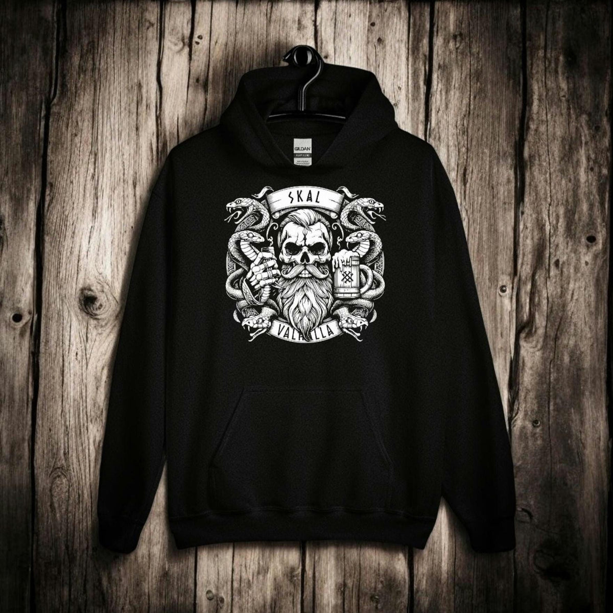 Viking Hoodie - Viking Warrior Hoodie: Flaming Sword & Snakes, Unisex Eco Sweater