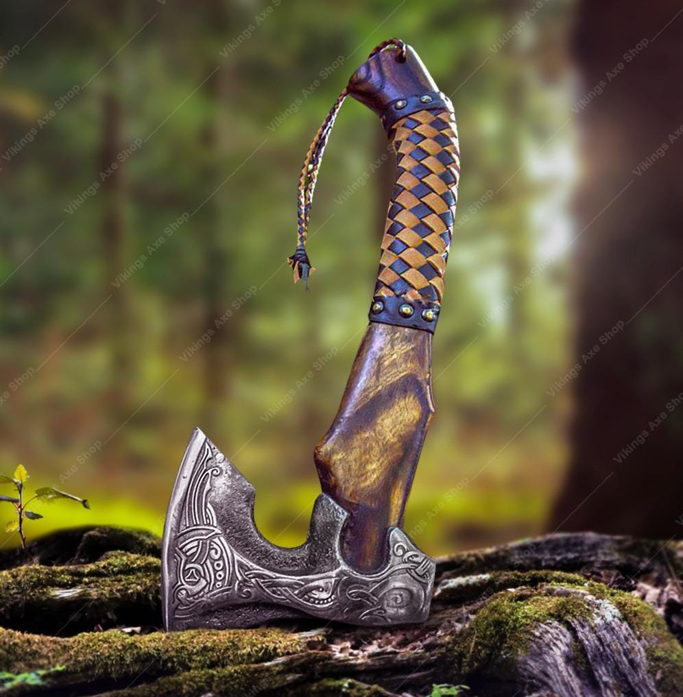 Viking Weapon Replica - Christmas Gift Norse VIKING AXE with Wood Shaft, High Carbon Steel Bearded