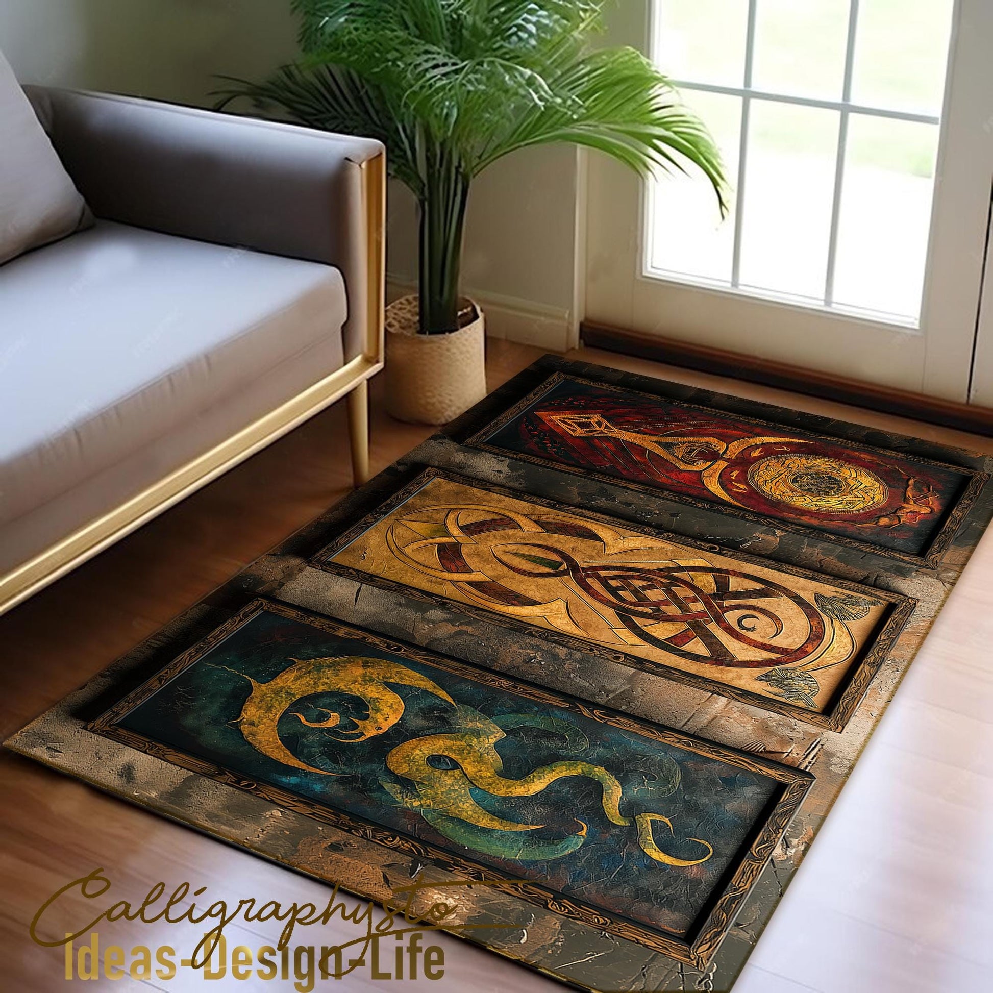 Viking Rug - Viking Art Rug: Norse Pagan Shield, 3D Print Floor Decor