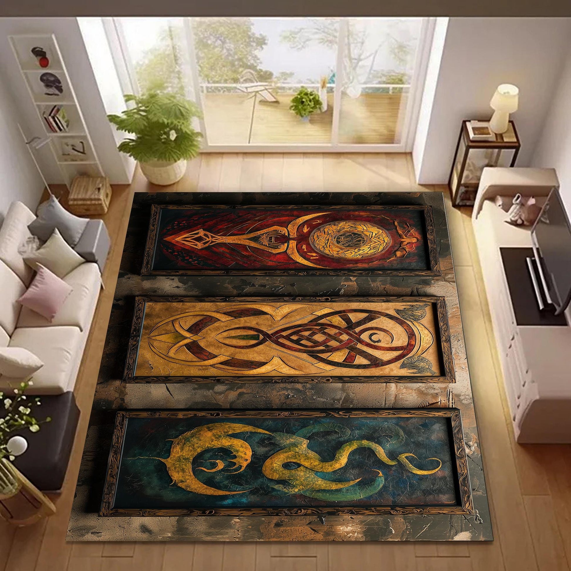 Viking Rug - Viking Art Rug: Norse Pagan Shield, 3D Print Floor Decor
