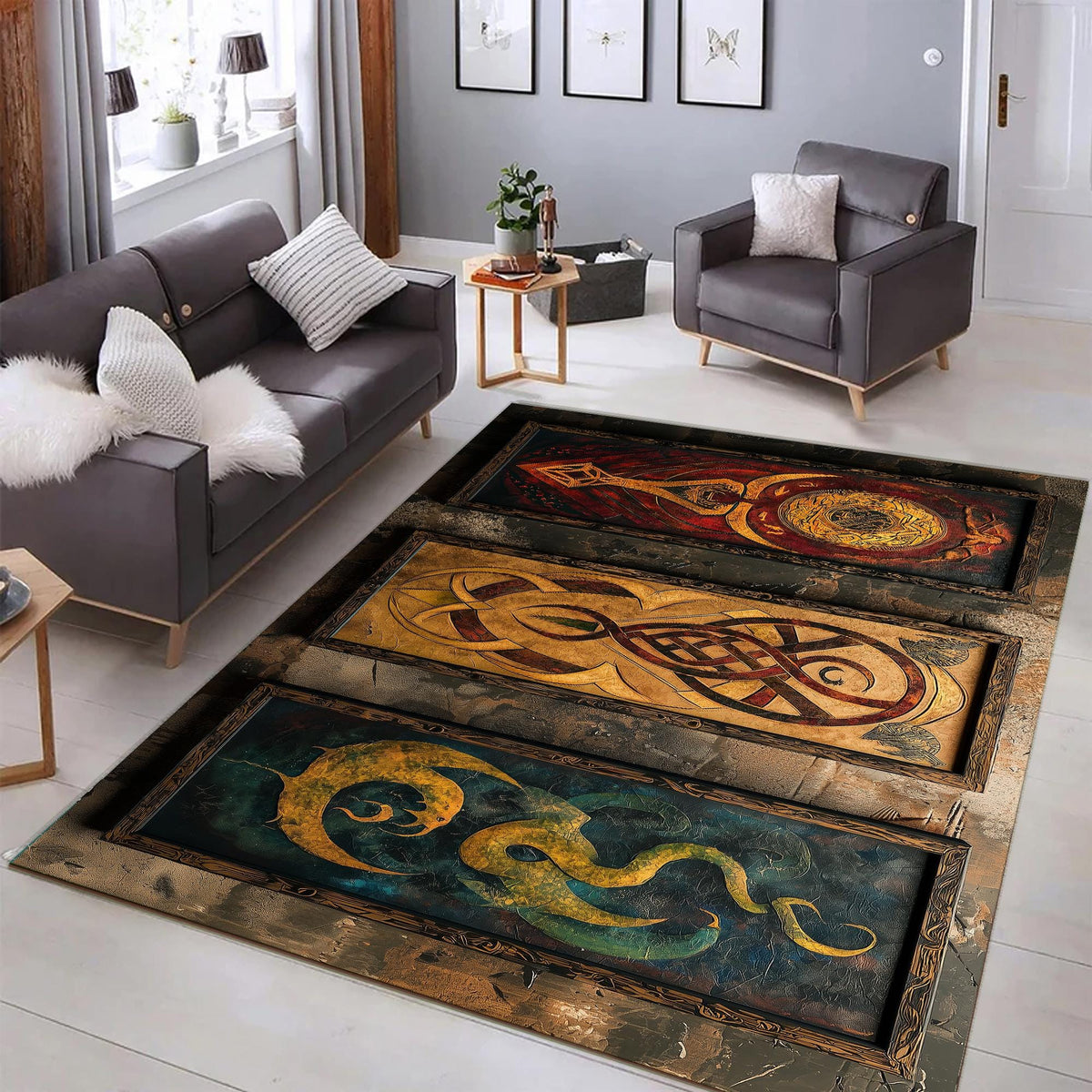 Viking Rug - Viking Art Rug: Norse Pagan Shield, 3D Print Floor Decor