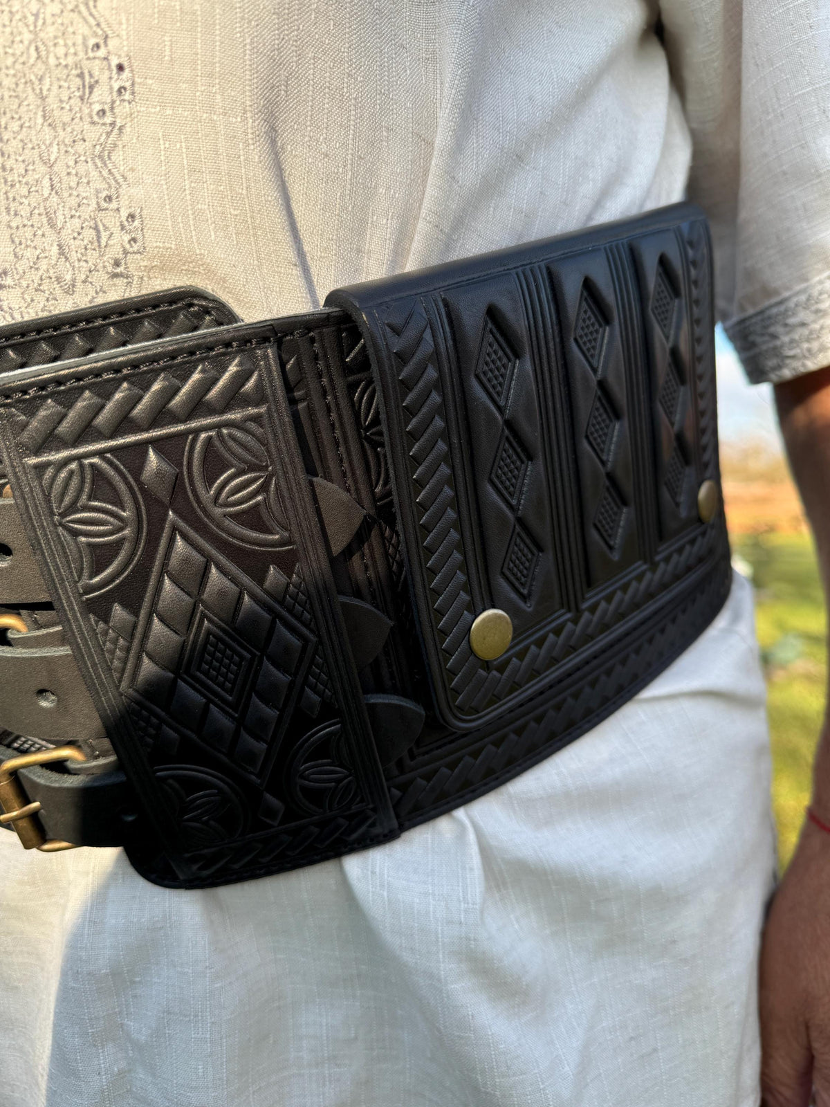 Viking Costume & LARP - Handmade Black Wide Leather Corset Belt, Viking Costume Belt