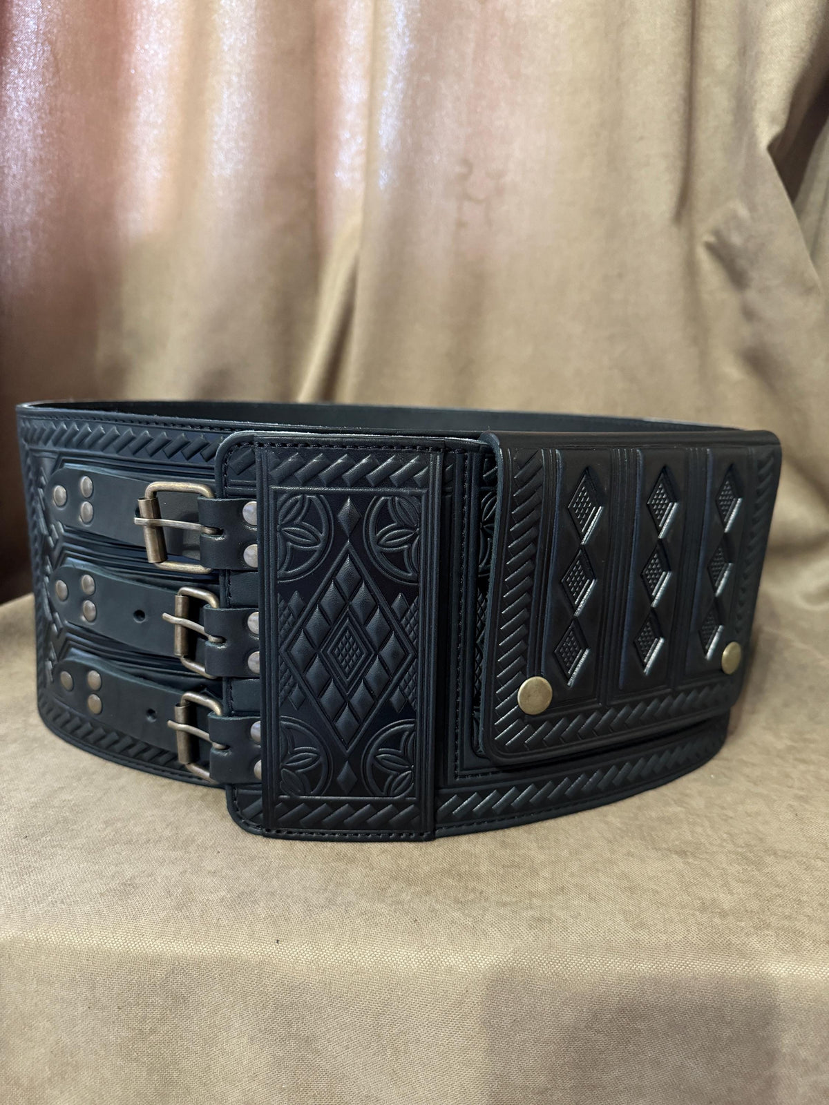 Viking Costume & LARP - Handmade Black Wide Leather Corset Belt, Viking Costume Belt