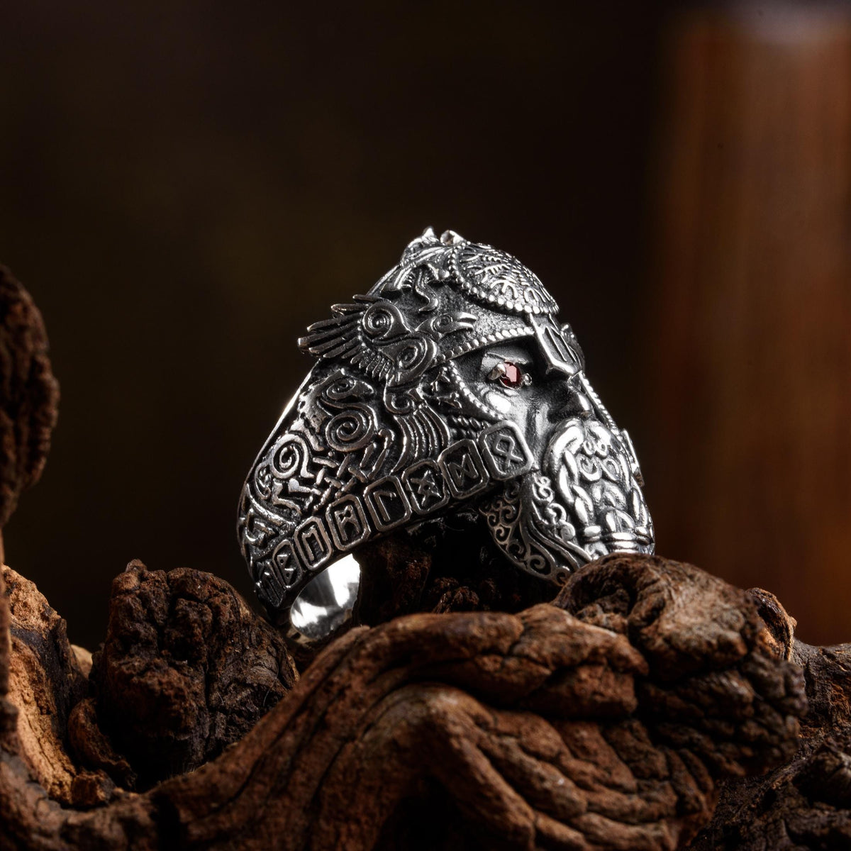 Viking Wolf Ring - Norse Raven Wolf Ring Silver Blue Stone Viking Celtic Knot Band