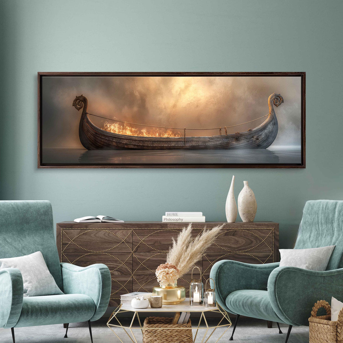 Viking Home Decor - Viking Ship Wooden Sculpture, Nordic Longboat Table Decor, Medieval Boat
