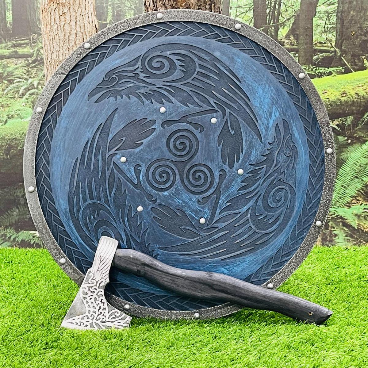 Viking Valknut Home Decor - Hand-Carved Wooden Ouroboros with Valknut, Viking Dragon Wall Decor