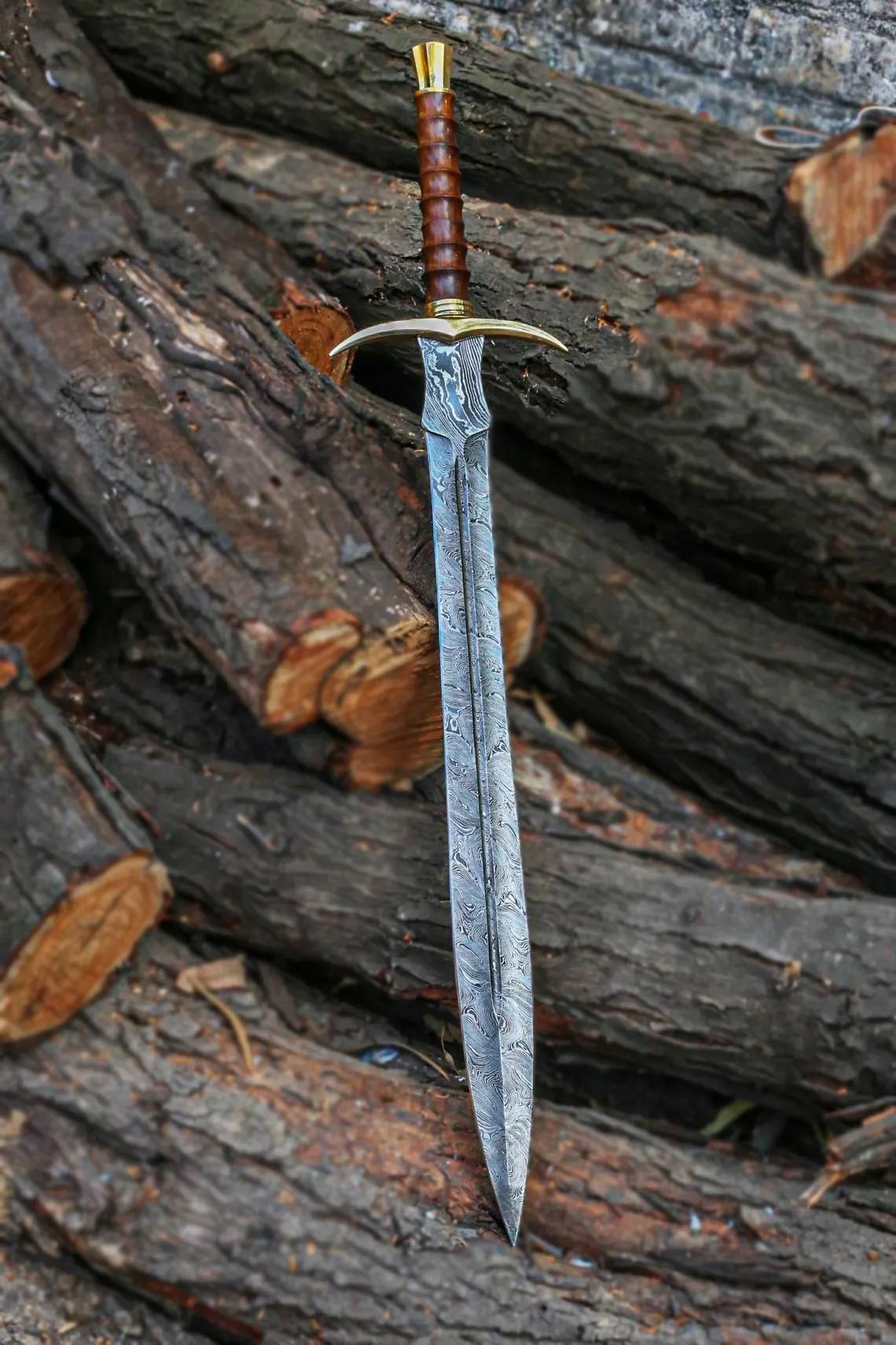 Viking Costume & LARP - 36” Damascus Northmen Sword with Scabbard, Handmade Collectible Medieval