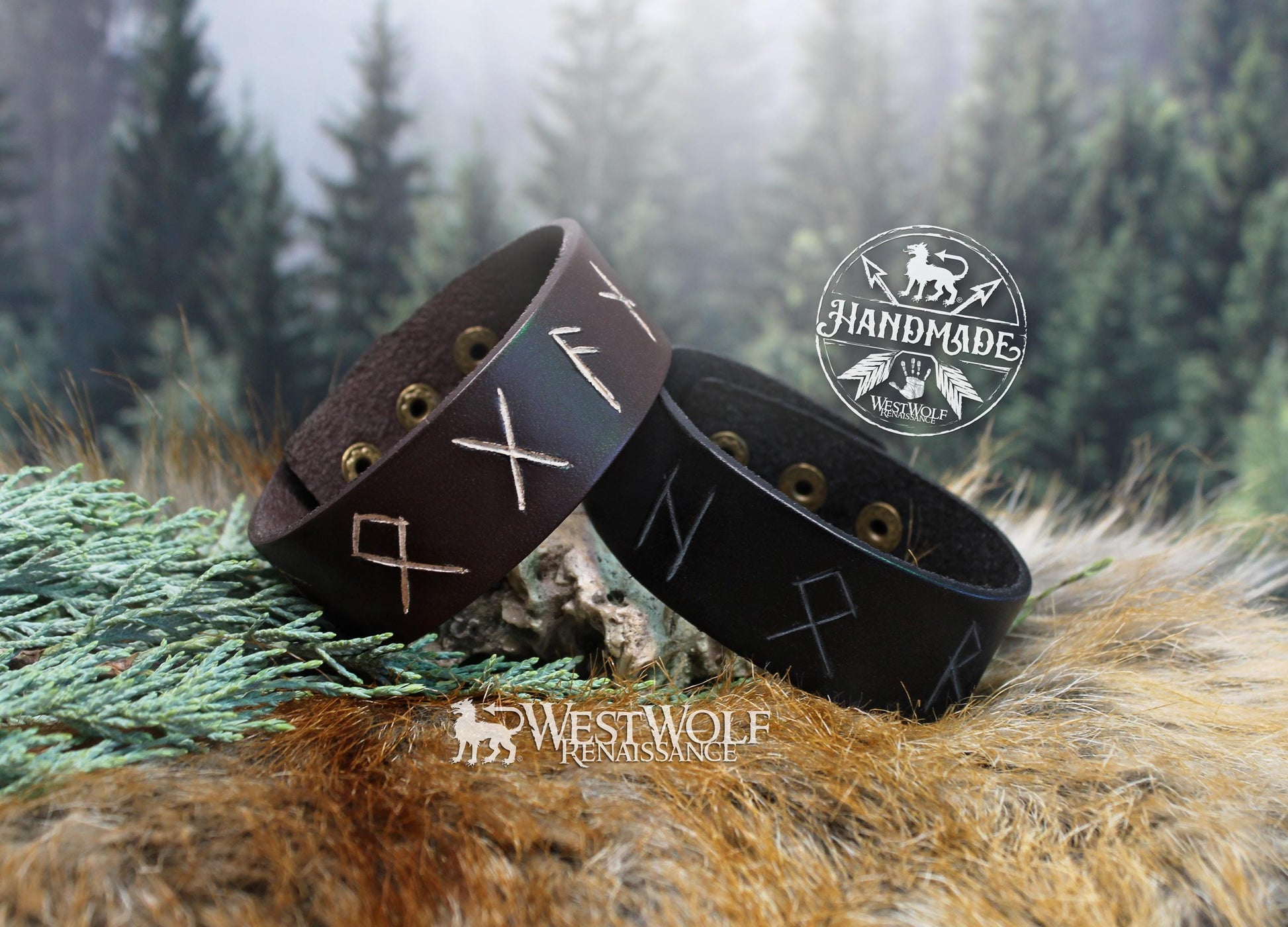 Viking Rune Bracelet - Simple Leather Viking Style Bracelet with Custom Carved Runes - Adjustable