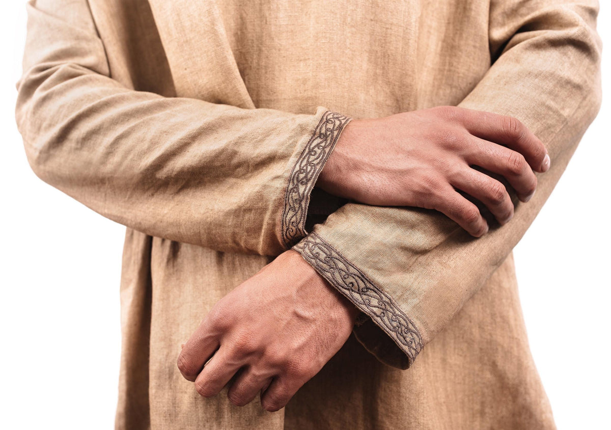 Viking T-Shirt - Loom-Woven Linen Viking Tunic: Norse Reenactment Attire - Long-sleeve and