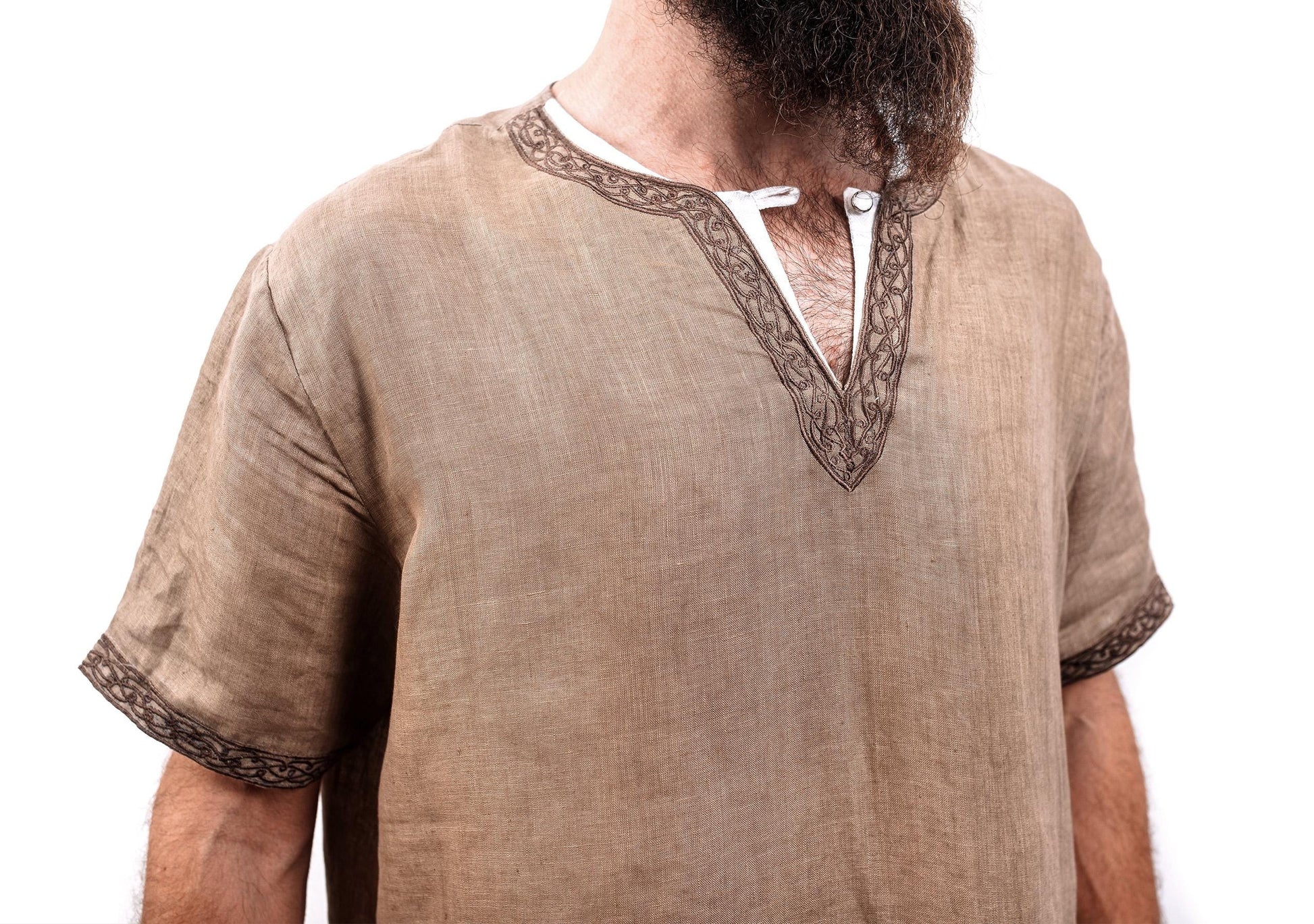 Viking T-Shirt - Loom-Woven Linen Viking Tunic: Norse Reenactment Attire - Long-sleeve and