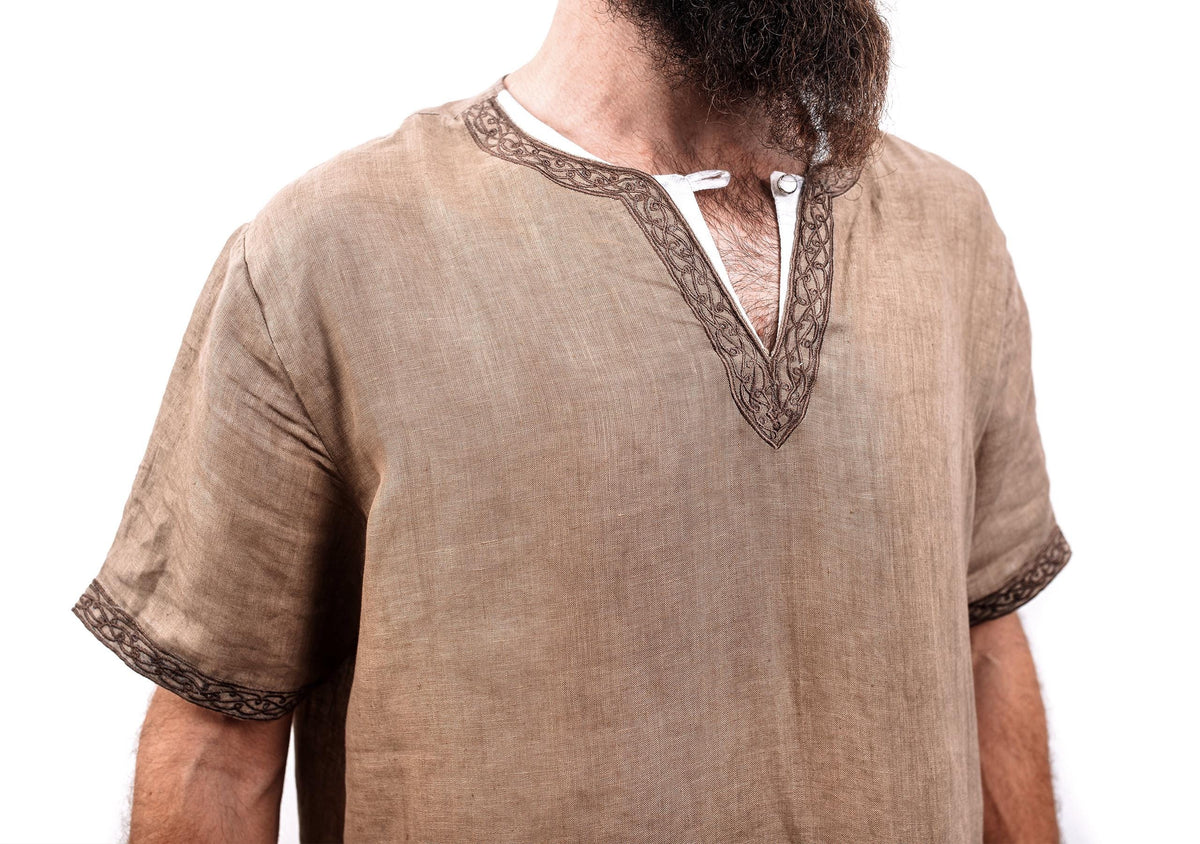Viking T-Shirt - Loom-Woven Linen Viking Tunic: Norse Reenactment Attire - Long-sleeve and