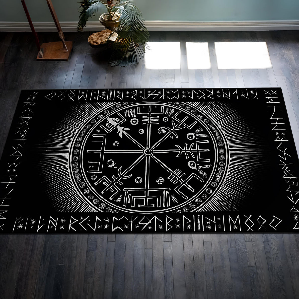 Viking Vegvisir Compass Rug - Vegvisir Shield Rune Rug, Norse Mythology Rug, Rune Symbol Rug