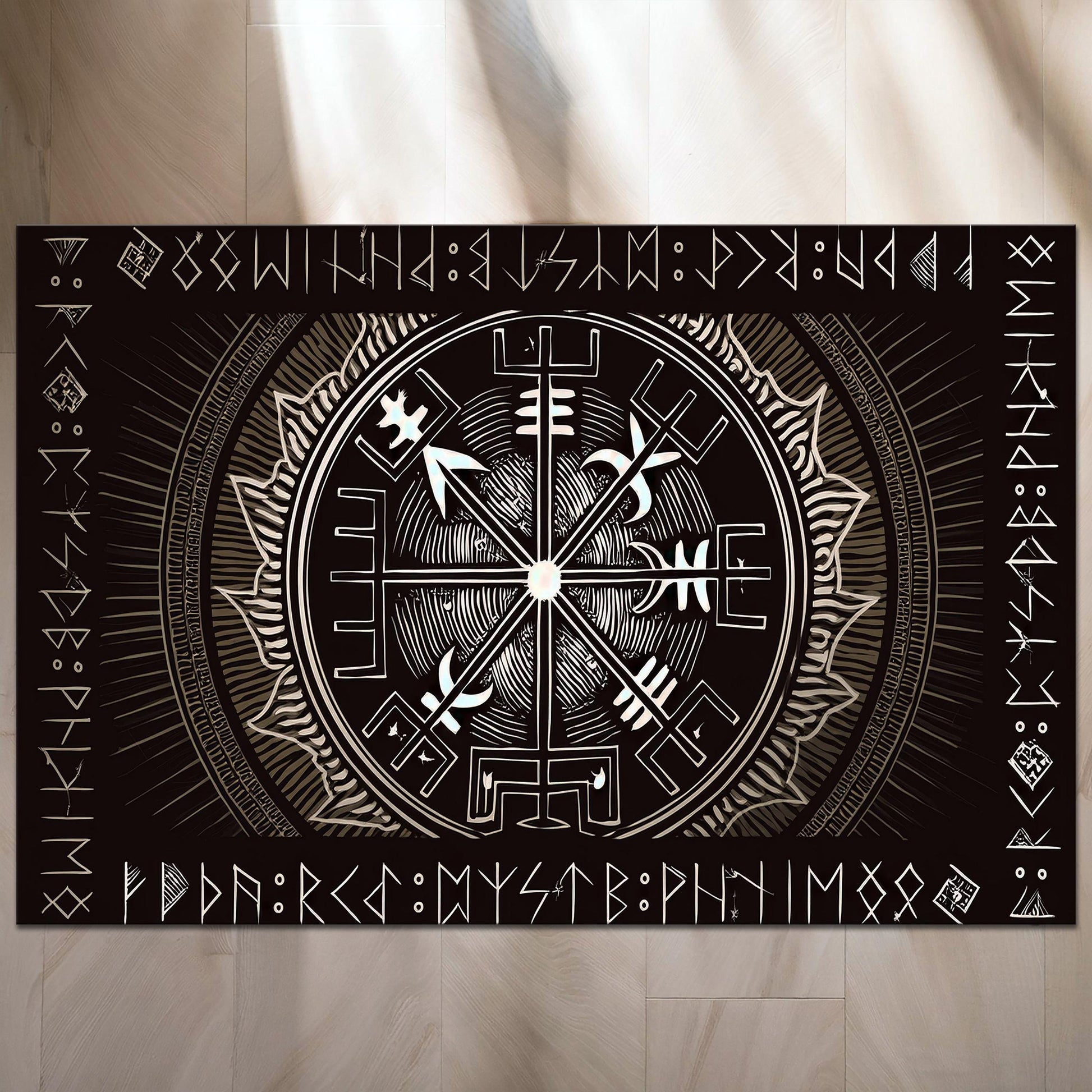 Viking Vegvisir Compass Rug - Vegvisir Shield Rug, Rune Symbol Rug, Norse Mythology Rug, Viking