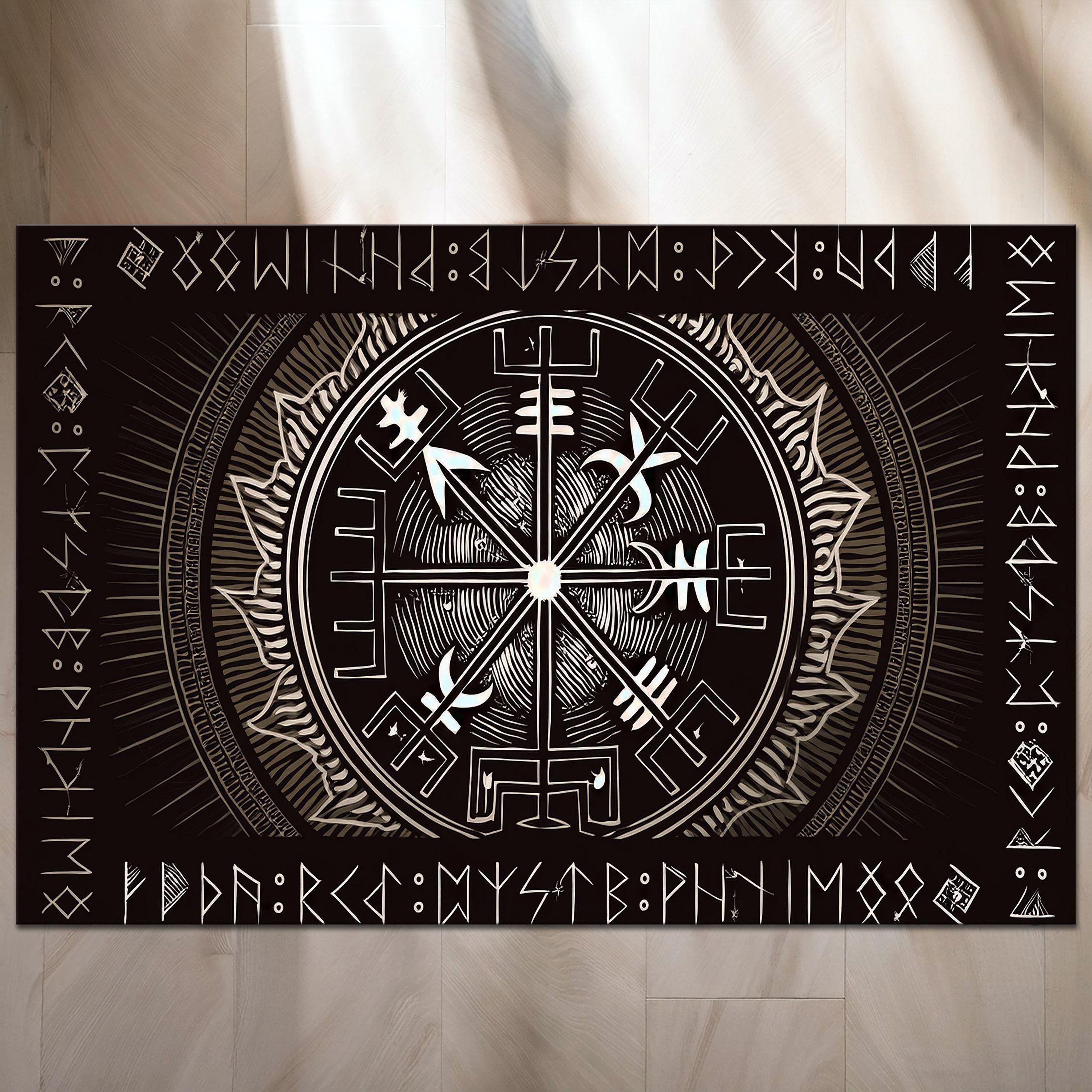 Viking Vegvisir Compass Rug - Vegvisir Shield Rug, Rune Symbol Rug, Norse Mythology Rug, Viking