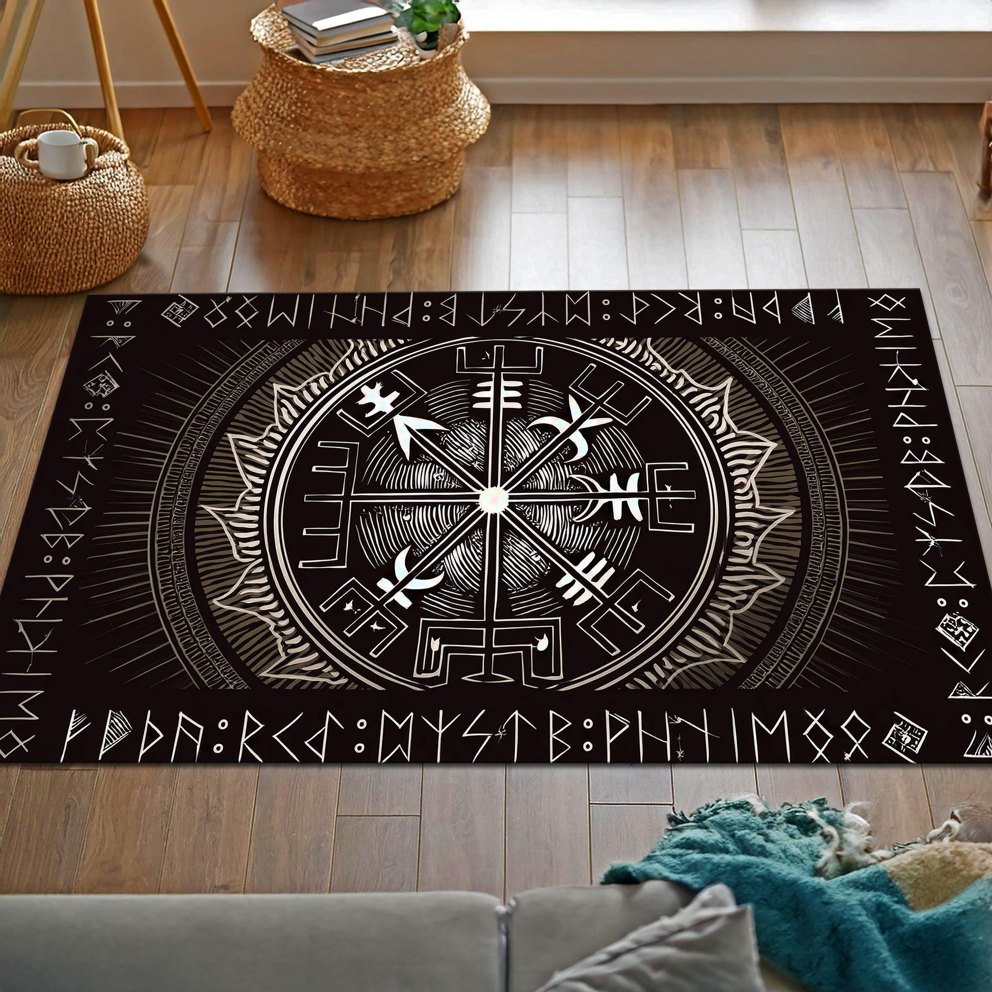 Viking Vegvisir Compass Rug - Vegvisir Shield Rug, Rune Symbol Rug, Norse Mythology Rug, Viking