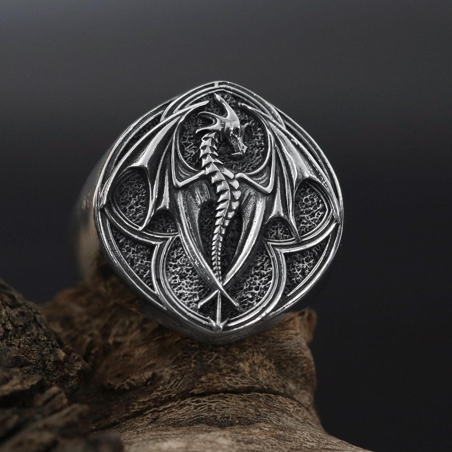 Viking Ring - Sterling Silver Dragon Ring, Adjustable Wrap Band, Gothic Mens Ring, Fantasy Jewelry