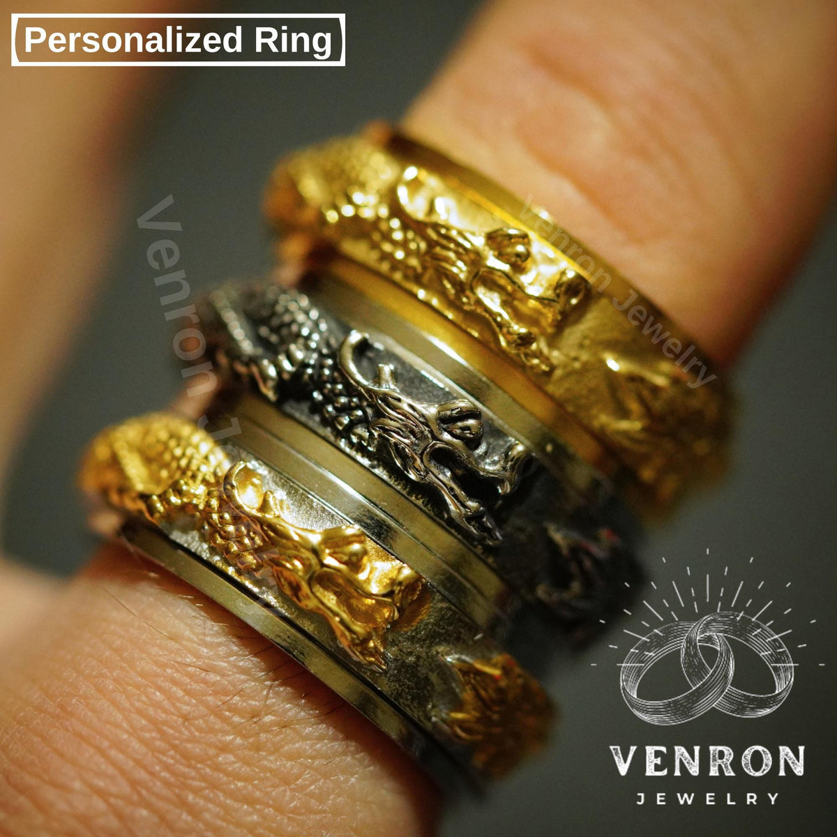 Viking Rune Ring - Ancient Viking Ring For Men - Nordic Runes Ring, Black Viking Norse Ring