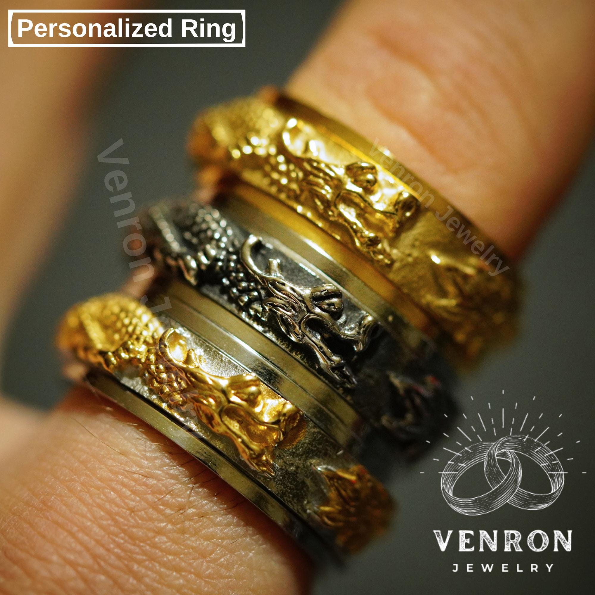 Viking Rune Ring - Ancient Viking Ring For Men - Nordic Runes Ring, Black Viking Norse Ring