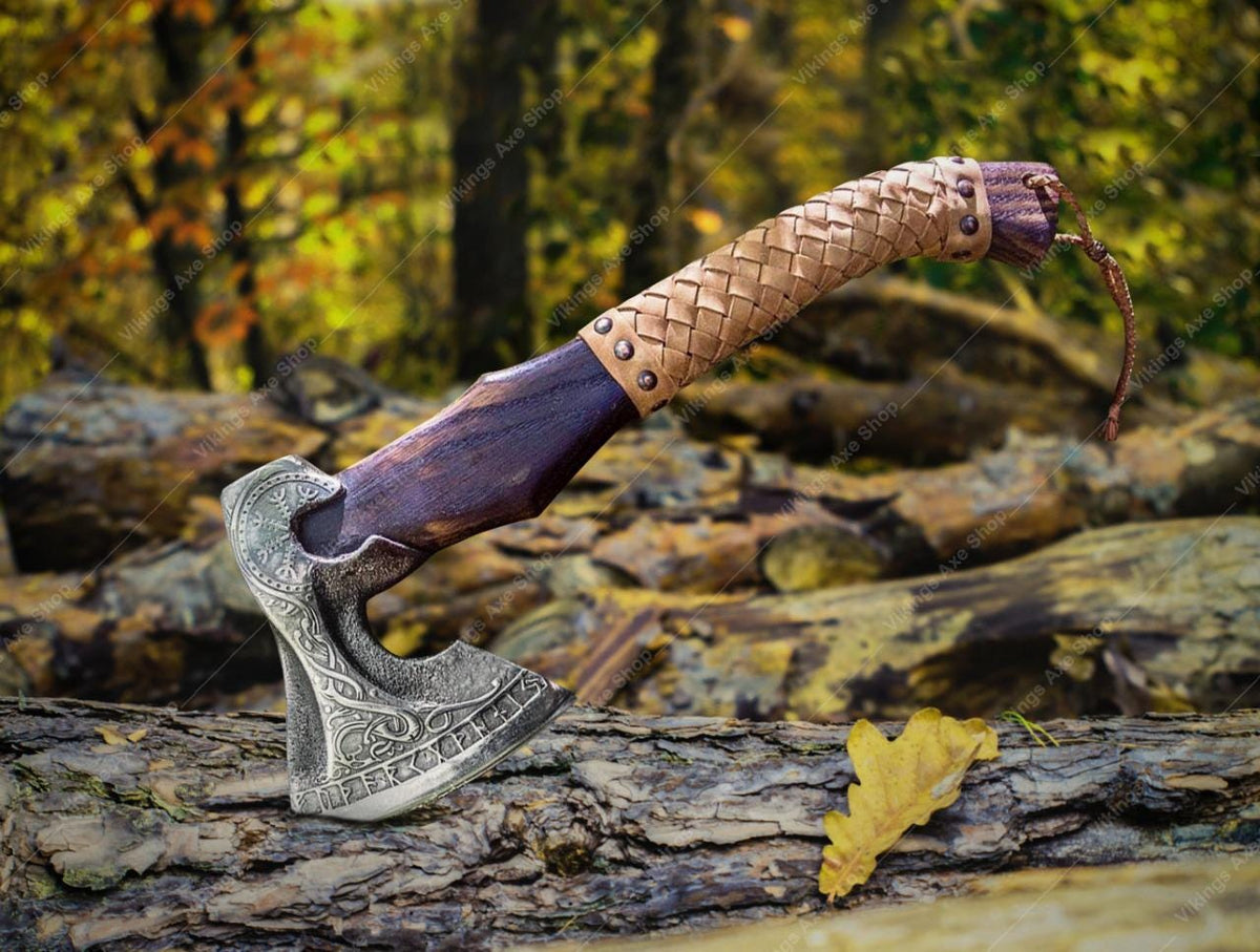 Viking Weapon Replica - Christmas Gift Norse VIKING AXE with Wood Shaft, High Carbon Steel Bearded
