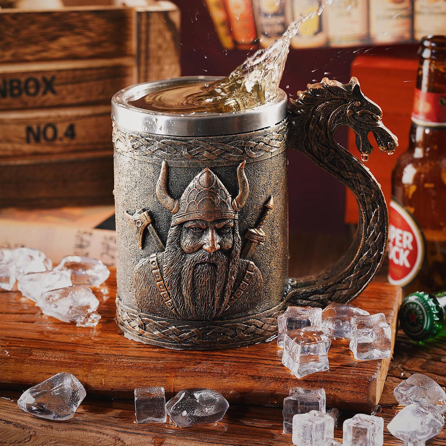 Viking Longship Mug - Nordic Viking Beer & Coffee Mug – Dragonship Drakkar Tankard, Bronze Viking